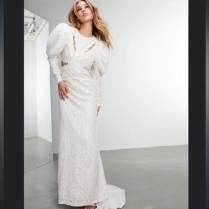 ASOS Bridal EDITION Lori Eyelash Lace Puff Sleeve Wedding Dress